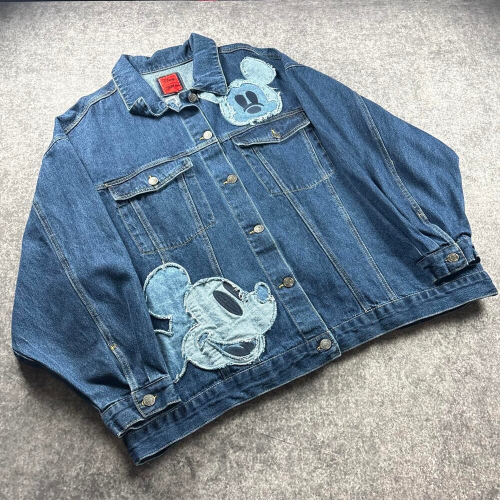 Disney Mickey Mouse Forever 21 Women's Plus Denim Jacket Blue Embroidered